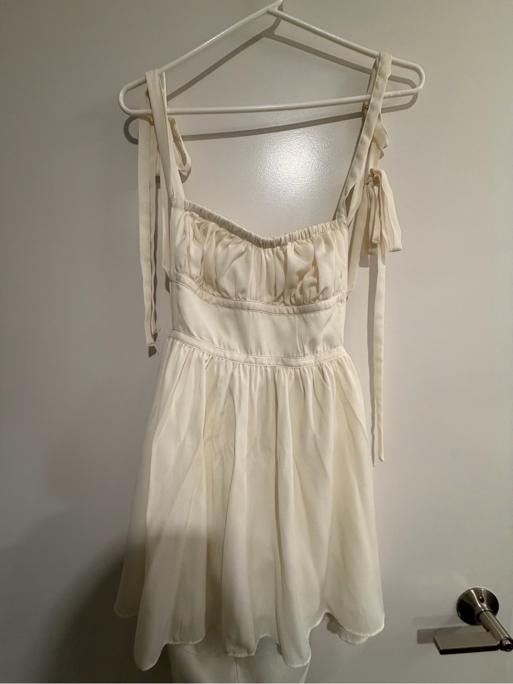 Classic Cream Tie-Shoulder Mini Dress